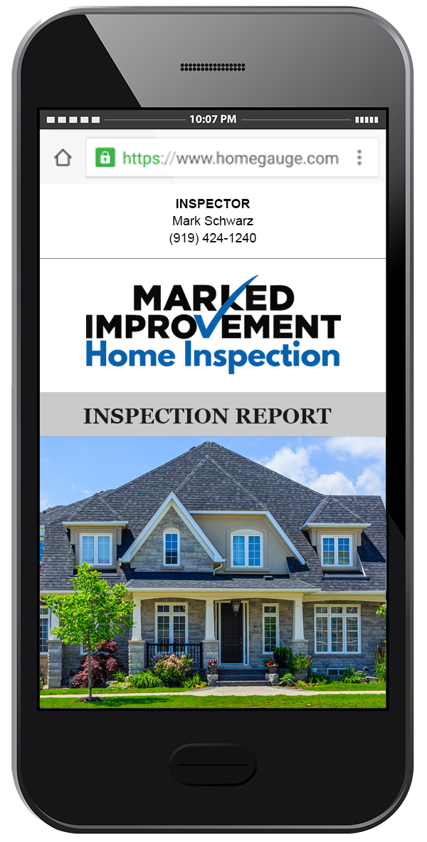 Smartphone showing a digital home inspection report from HomeGauge